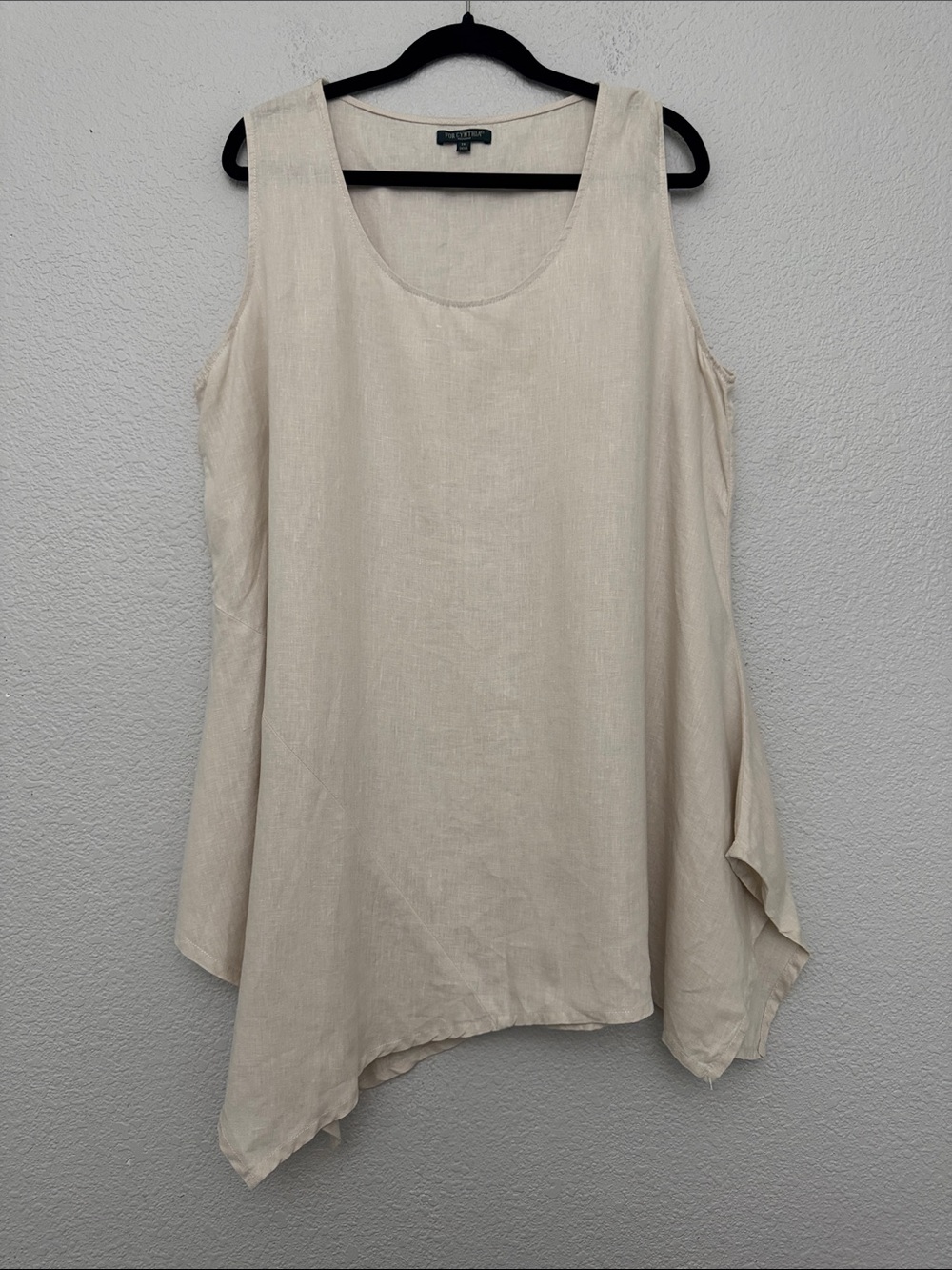 For Cynthia 100% Linen Beige Asymmetric Tunic Top Blouse 1X Lagenlook Coastal